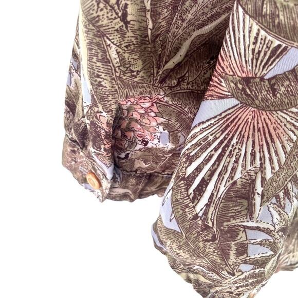 Over Star Vintage Palm Leaves Tropical Print Long Sleeve Pineapple Shirt Size M - Picture 5 of 6